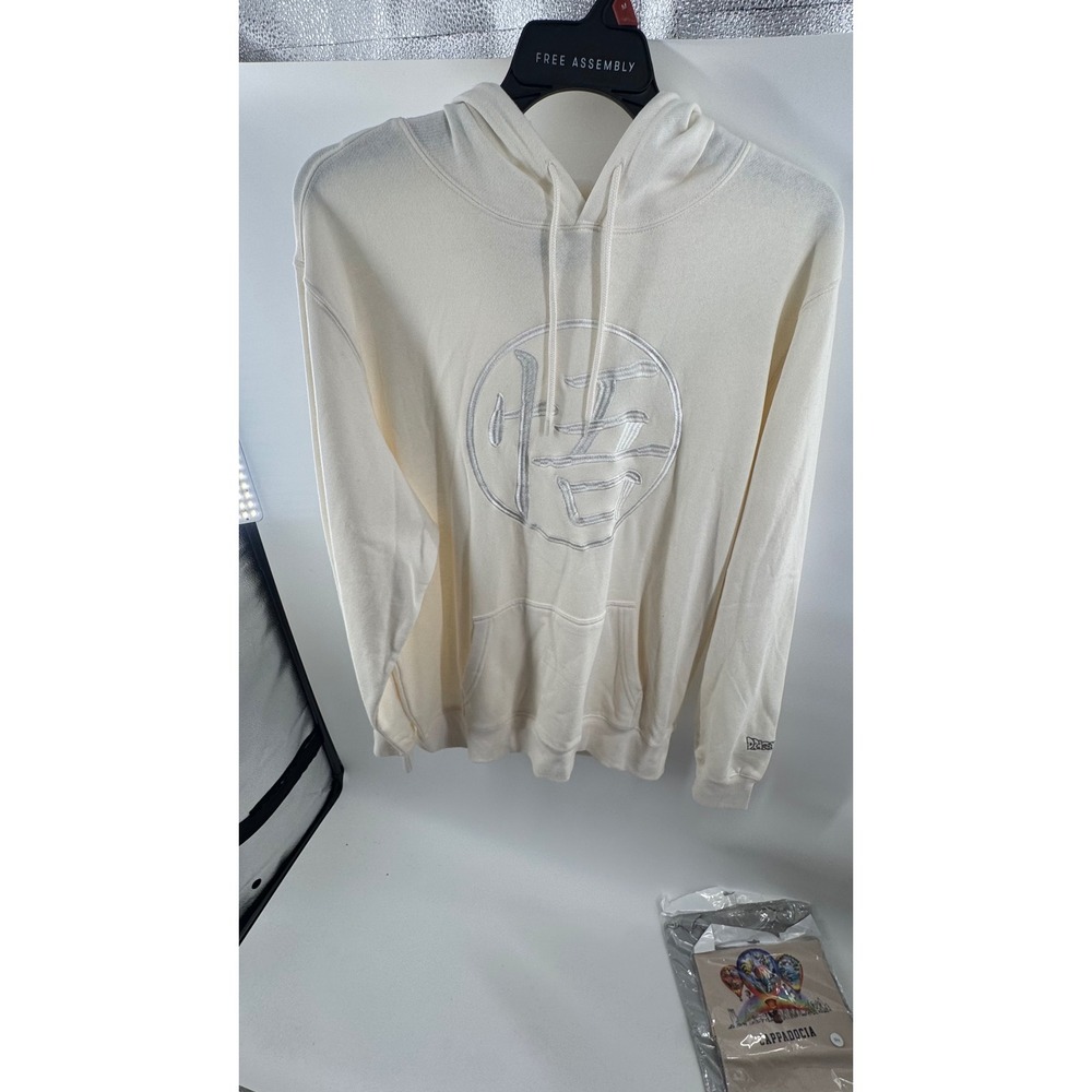 Dragon Ball Z Goku Kanji Embroidered Hoodie Tofu Off-White Mens XL New